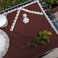 9 PCS TROLLEY MAT AND NAPKIN SET WITH LACE -BROWN
