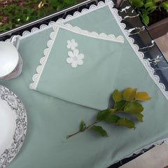 9 PCS TROLLEY MAT AND NAPKIN SET WITH LACE -SEA BLUE