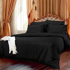 Luxury100% Egyptian Cotton Satin Stripe Duvet Cover Set Black - Aura Living