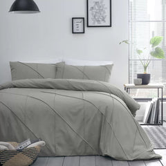 Geometric Pleated Cotton Satin Duvet Cover Set - Light Grey - Aura living