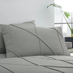 Geometric Pleated Cotton Satin Duvet Cover Set - Light Grey - Aura living
