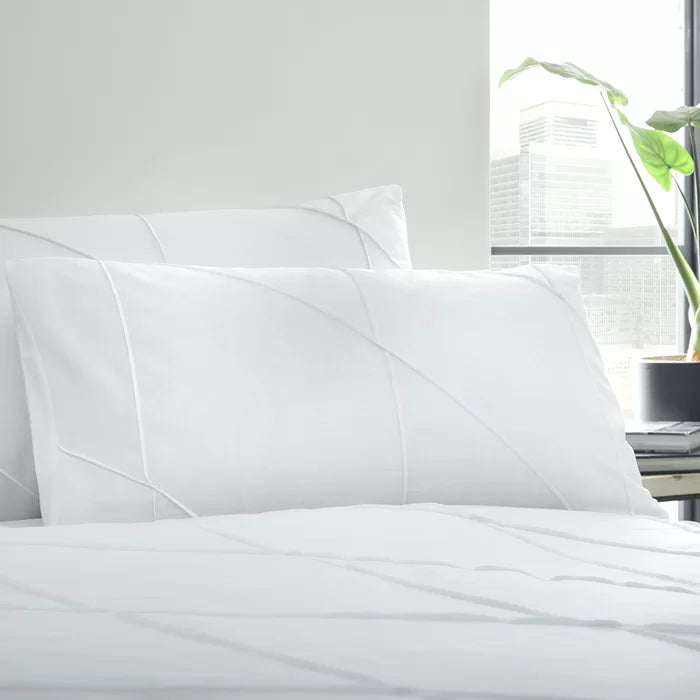 Geometric Pleated Cotton Satin Duvet Cover Set - White - Aura Living