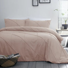 Geometric Pleated Cotton Satin Duvet Cover Set - Blush - Aura Living