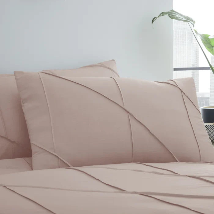 Geometric Pleated Cotton Satin Duvet Cover Set - Blush - Aura Living