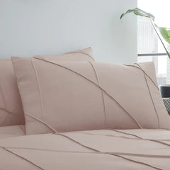 Geometric Pleated Cotton Satin Duvet Cover Set - Blush - Aura Living