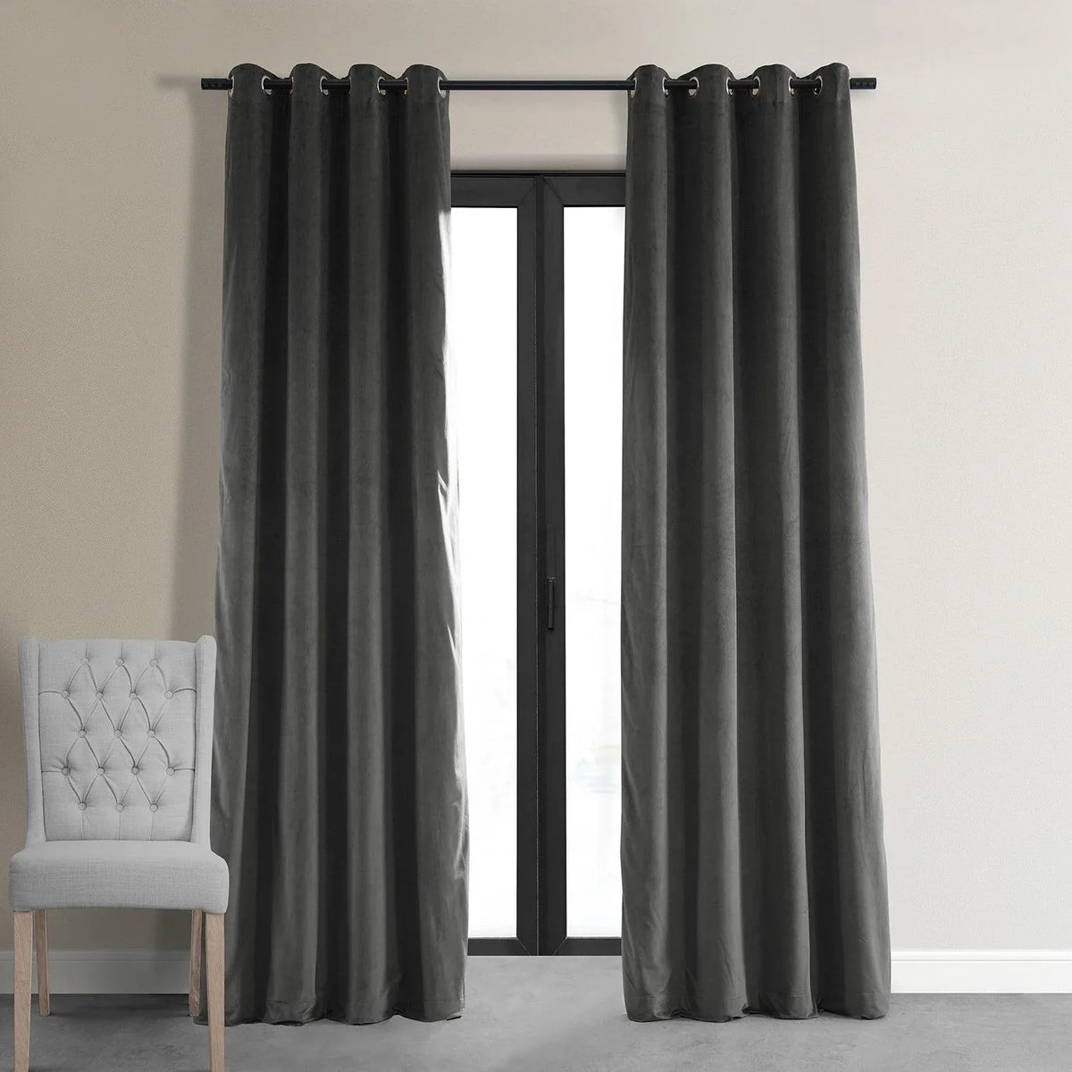 Charcoal Grey Premium Quality Velvet Curtain -1 Panel - Aura Living