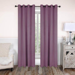2 PC Plain Dyed Eyelet Curtains with lining-Heather Purple - Aura living