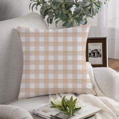 Pack of2 Beige Checked Cushion Cover - Aura living