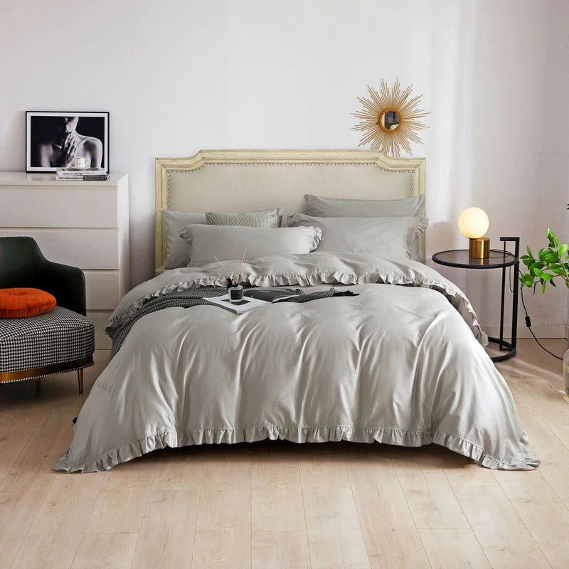 Luxury Cotton Frilled Duvet Cover Set - Beige - Aura Living