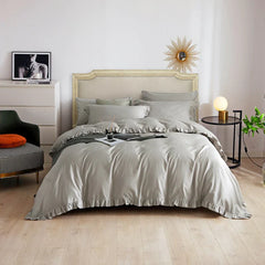Luxury Cotton Frilled Duvet Cover Set - Beige - Aura Living