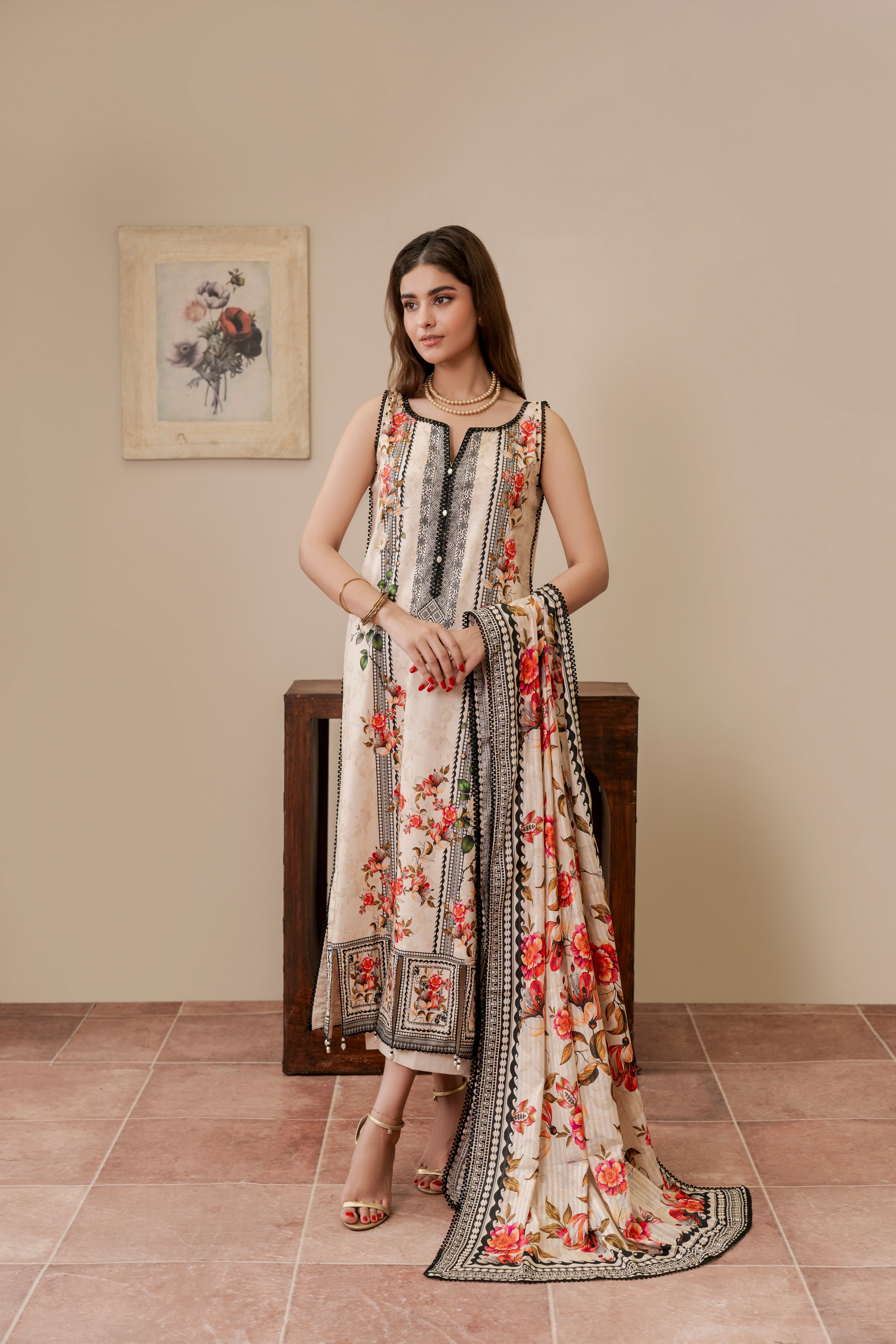 Resham Unstitched Cambric 3 Pcs Printed Suit D745