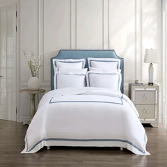 Grey Framed Bamboo Cotton Satin Duvet Set White - Aura Living