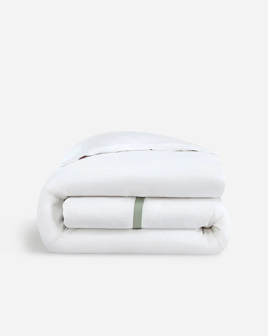 Grey Framed Bamboo Cotton Satin Duvet Set White - Aura Living