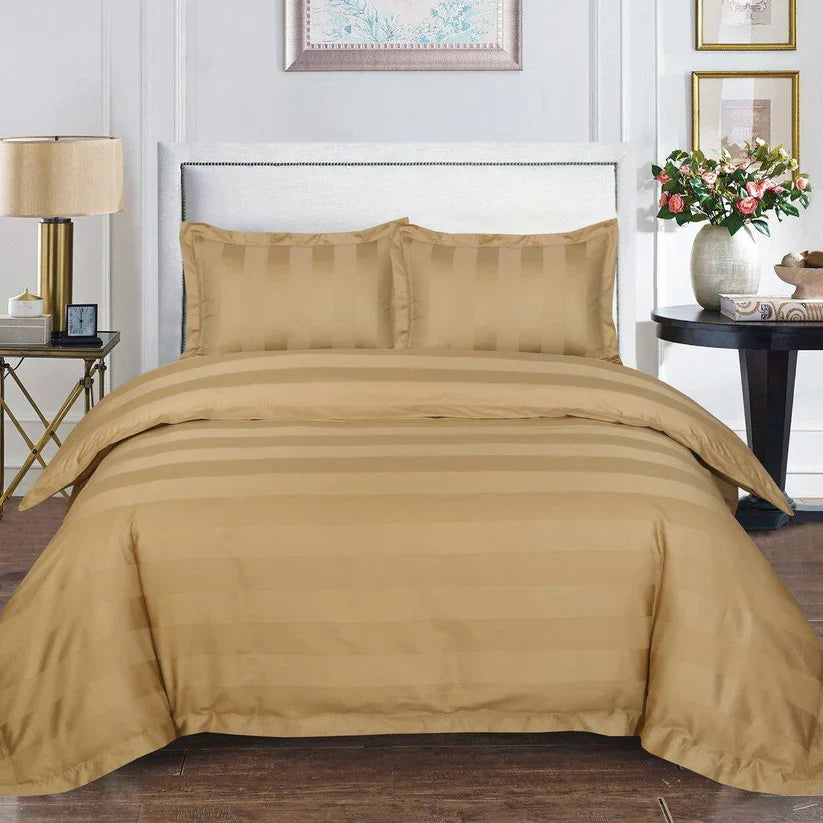 Luxury Satin Stripe Duvet Cover Set Skin Beige