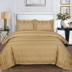 Luxury Satin Stripe Duvet Cover Set Skin Beige