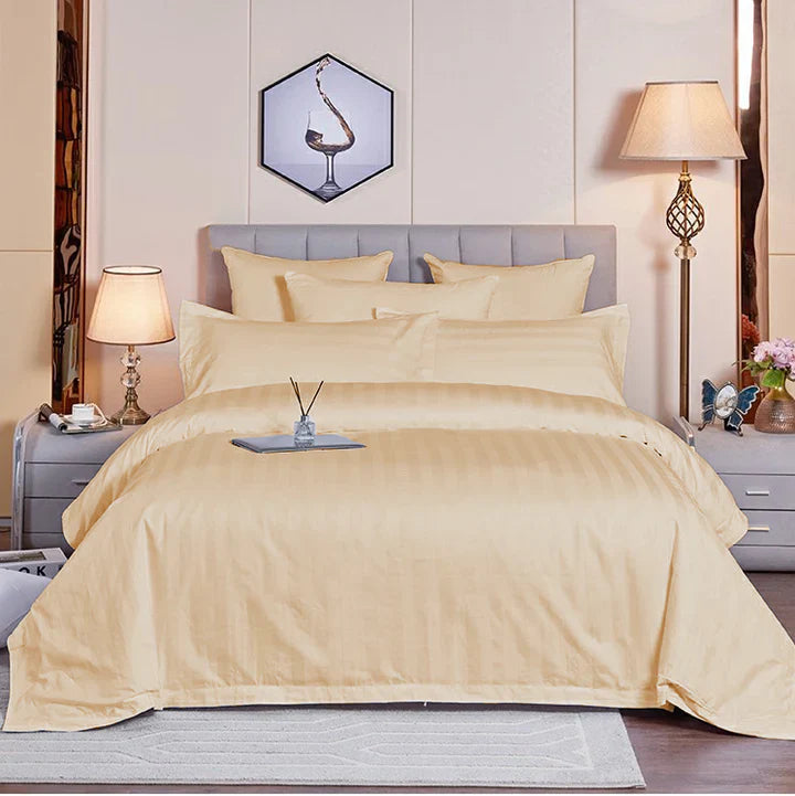 Luxury100% Egyptian Cotton Satin Stripe Duvet Cover Sets Dark Creem - Aura Living