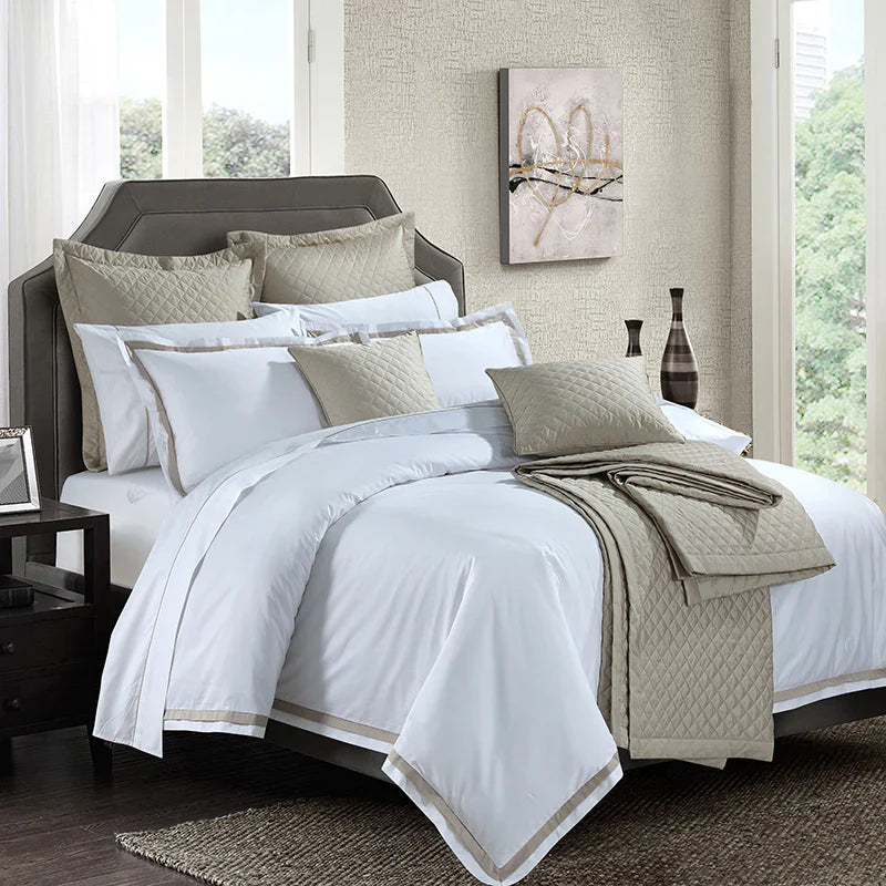 300 TC Satin Harvest Duvet Cover Set -White - Aura Living
