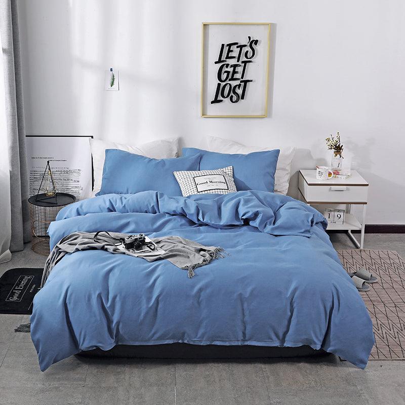 Plain Dyed Duvet Cover Set-Deep Blue - Aura Living
