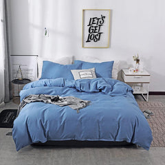 Plain Dyed Duvet Cover Set-Deep Blue - Aura Living