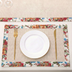 Off white Jute Dinning Set With Printed Border-