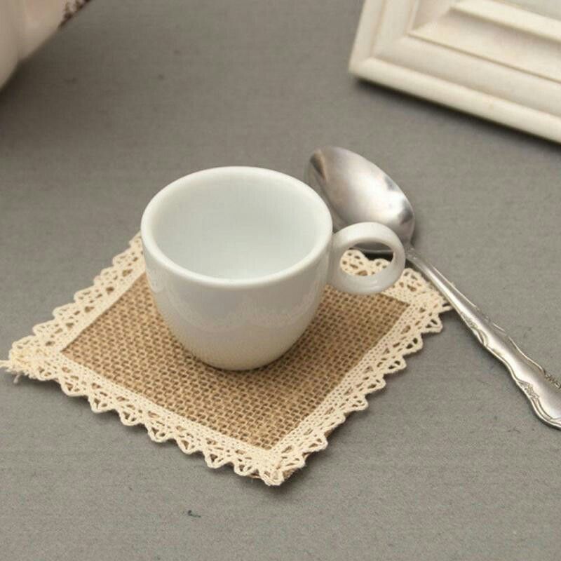 Jute Tolley Mat Set With Cute Lace and Flowers-