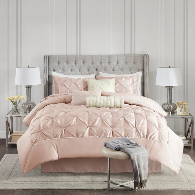 Cotton Satin Diamond Pintuck With Piping Duvet Cover Sets