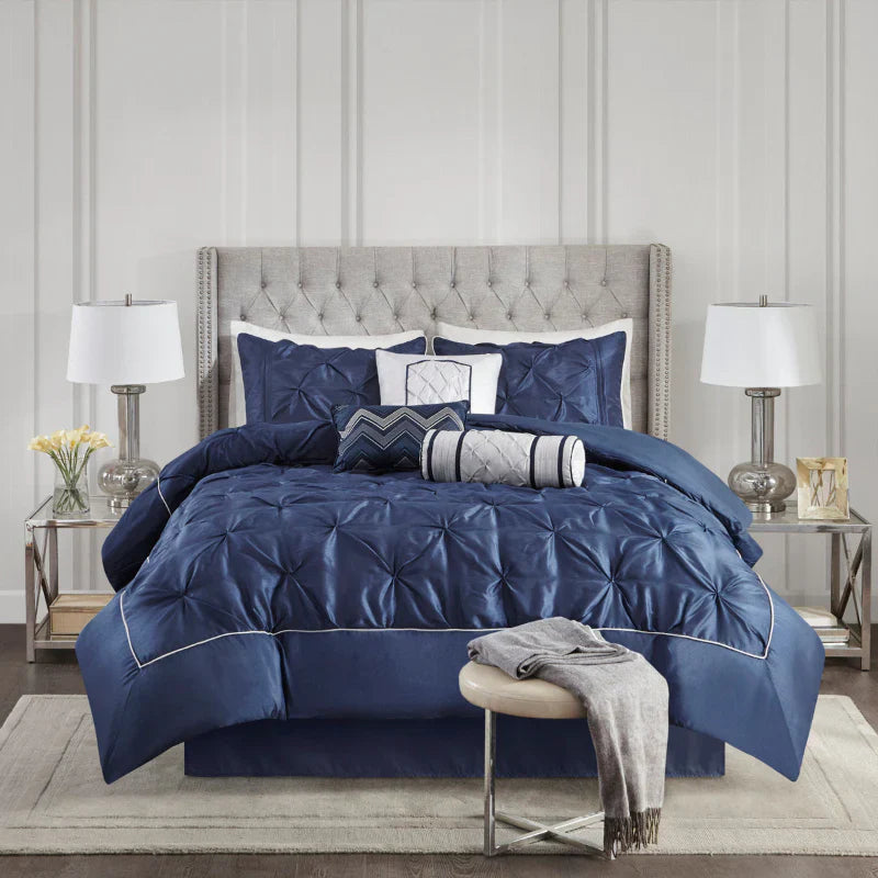 Cotton Satin Diamond Pintuck With Piping Duvet Cover Sets