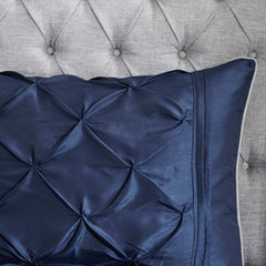 Diamond Pintuck With Piping Cotton Satin Duvet Cover Set - Navy Blue