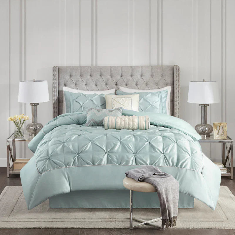 Cotton Satin Diamond Pintuck With Piping Duvet Cover Sets