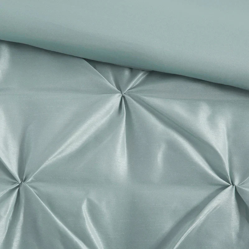Diamond Pintuck With Piping Cotton Satin Duvet Cover Set - SeaFoam