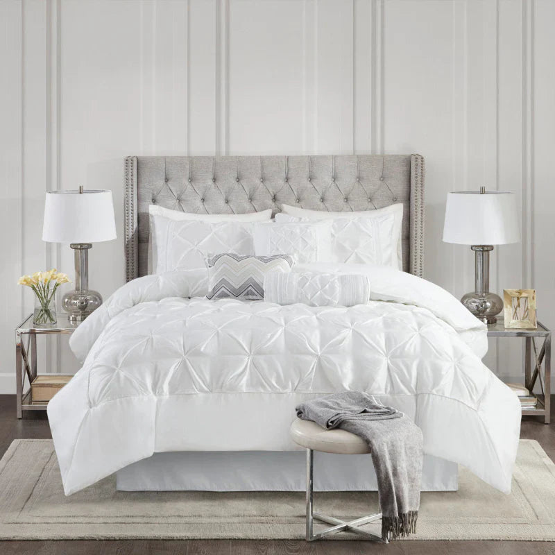 Cotton Satin Diamond Pintuck With Piping Duvet Cover Sets