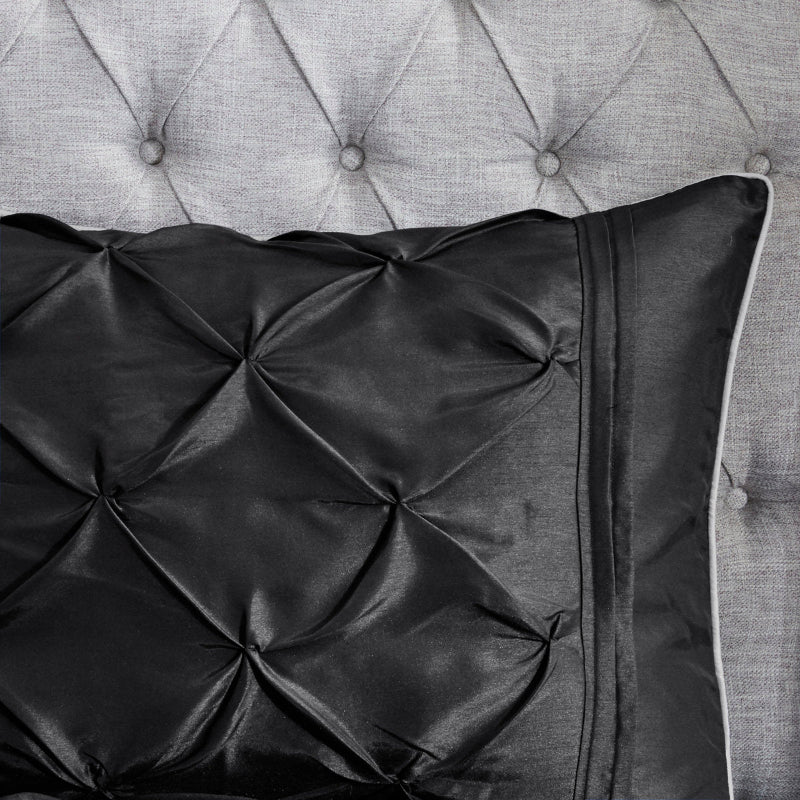 Diamond Pintuck With Piping Cotton Satin Duvet Cover Set - Black