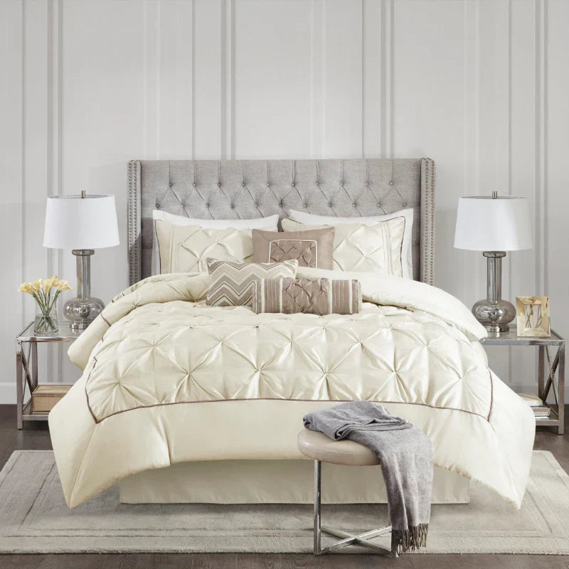 Cotton Satin Diamond Pintuck With Piping Duvet Cover Sets