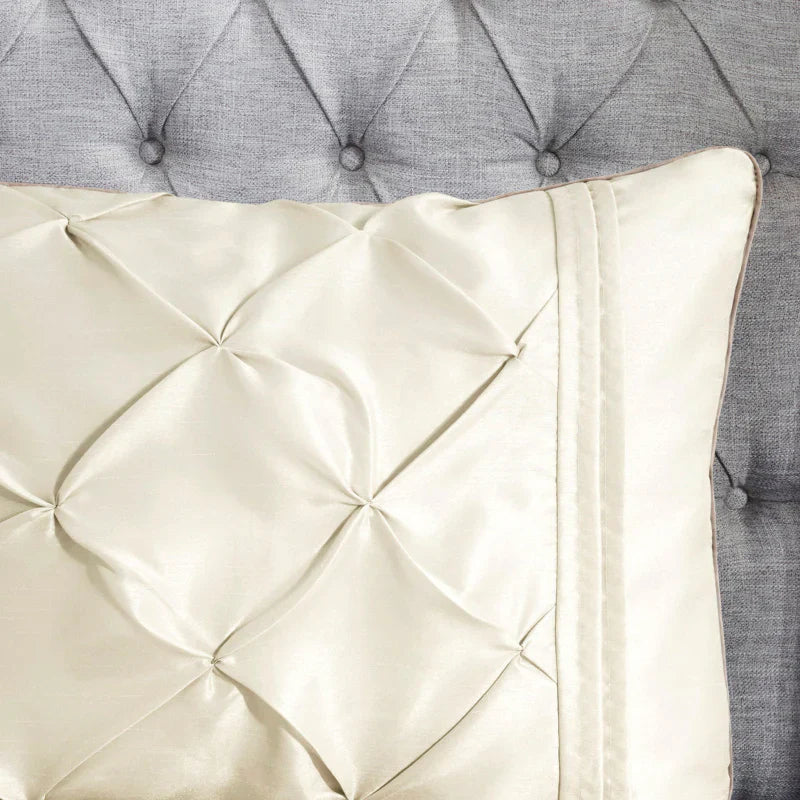 Diamond Pintuck With Piping Cotton Satin Duvet Cover Set - Ivory