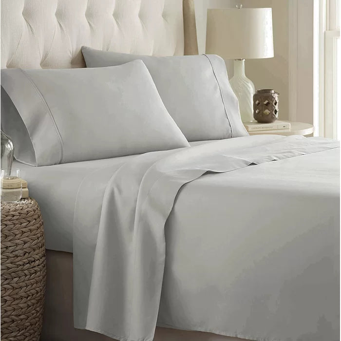 Plain Cotton Bed sheet Set -Silver - Aura Living