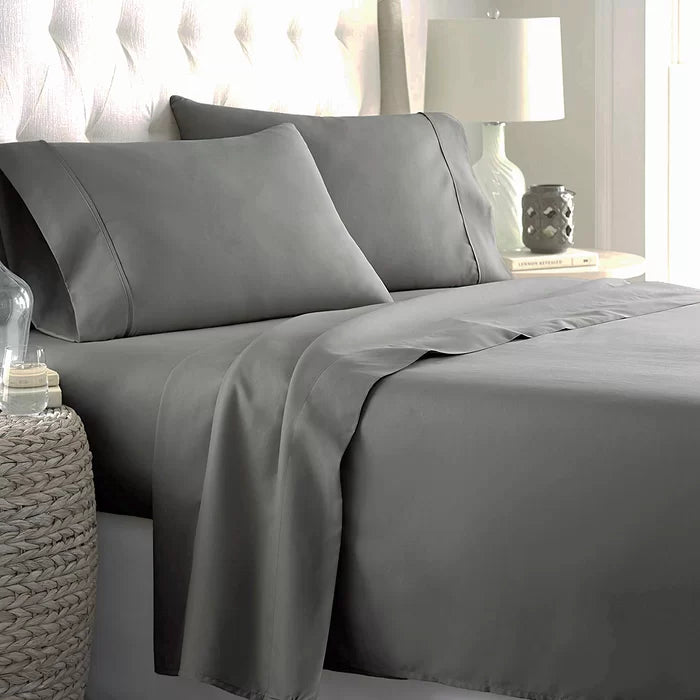 Plain Cotton Bed sheet Set -Grey - Aura Living