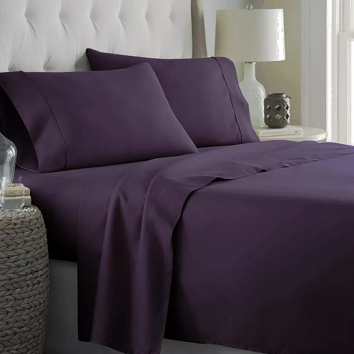 Plain Cotton Bed sheet Set -Purple - Aura Living
