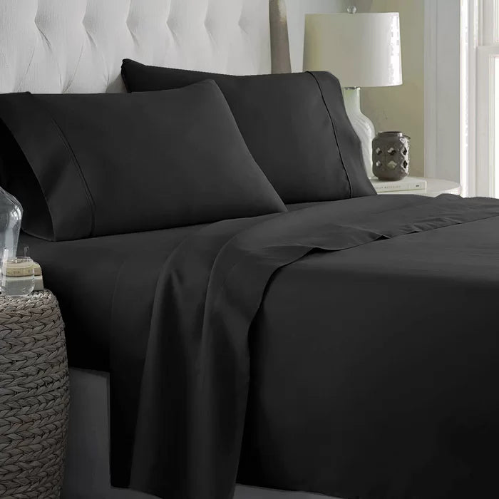 Plain Cotton Bed sheet Set -Charcoal Grey - Aura Living