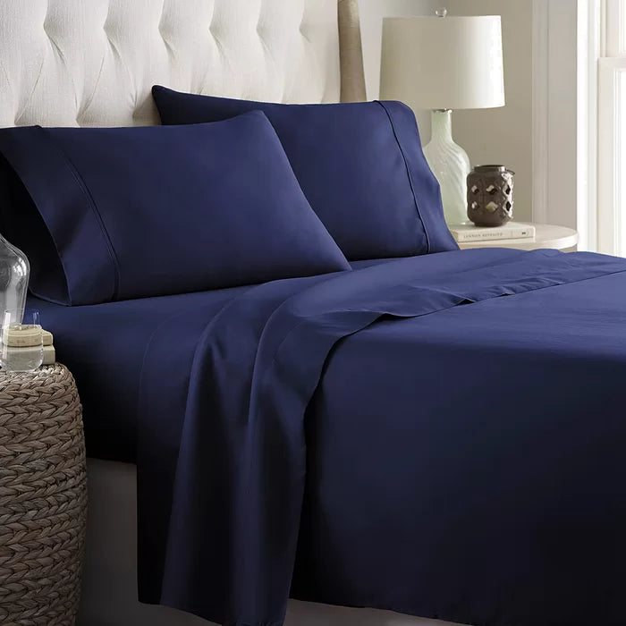 Plain Cotton Bed sheet Set -Navy Blue - Aura Living