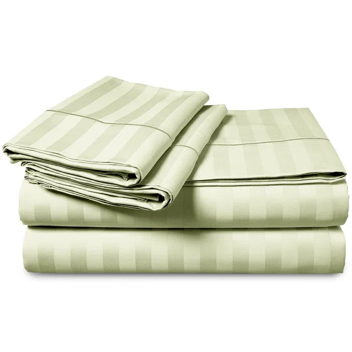 Luxury100% Egyptian Cotton Satin Stripe Duvet Cover Sets Light Lime - Aura Living