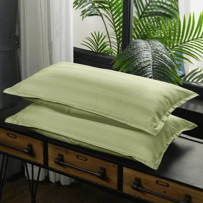 Luxury100% Egyptian Cotton Satin Stripe Duvet Cover Sets Light Lime - Aura Living