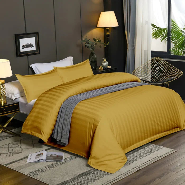 Luxury100% Egyptian Cotton Satin Stripe Duvet Cover Sets Golden - Aura Living