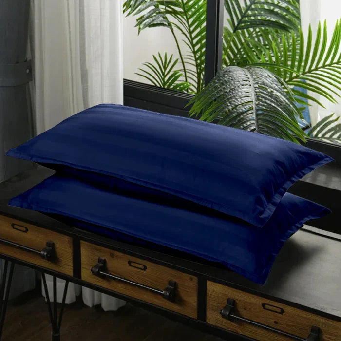 Luxury100% Egyptian Cotton Satin Stripe Duvet Cover Sets Navy Blue - Aura Living