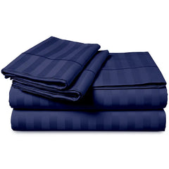 Luxury100% Egyptian Cotton Satin Stripe Duvet Cover Sets Navy Blue - Aura living