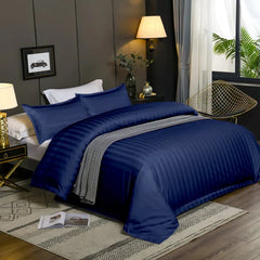 Luxury100% Egyptian Cotton Satin Stripe Duvet Cover Sets Navy Blue - Aura living