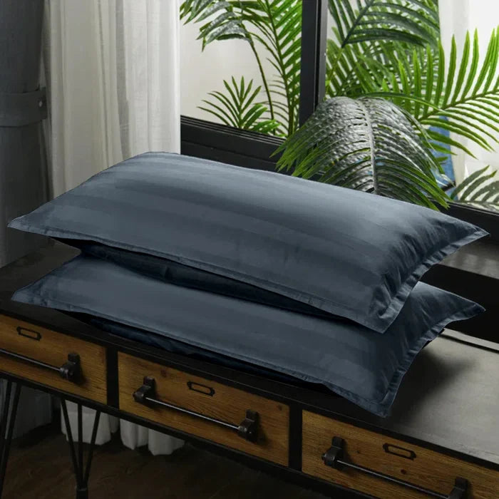 Luxury100% Egyptian Cotton Satin Stripe Duvet Cover Sets Charcoal Grey - Aura living