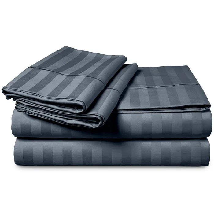 Luxury100% Egyptian Cotton Satin Stripe Duvet Cover Sets Charcoal Grey - Aura Living