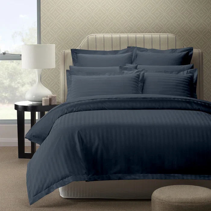 Luxury100% Egyptian Cotton Satin Stripe Duvet Cover Sets Charcoal Grey - Aura living