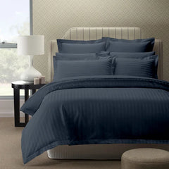 Luxury100% Egyptian Cotton Satin Stripe Duvet Cover Sets Charcoal Grey - Aura living