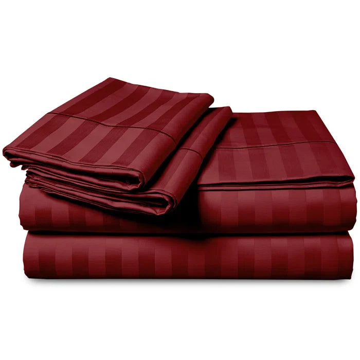 Luxury100% Egyptian Cotton Satin Stripe Duvet Cover Sets Burgundy - Aura Living